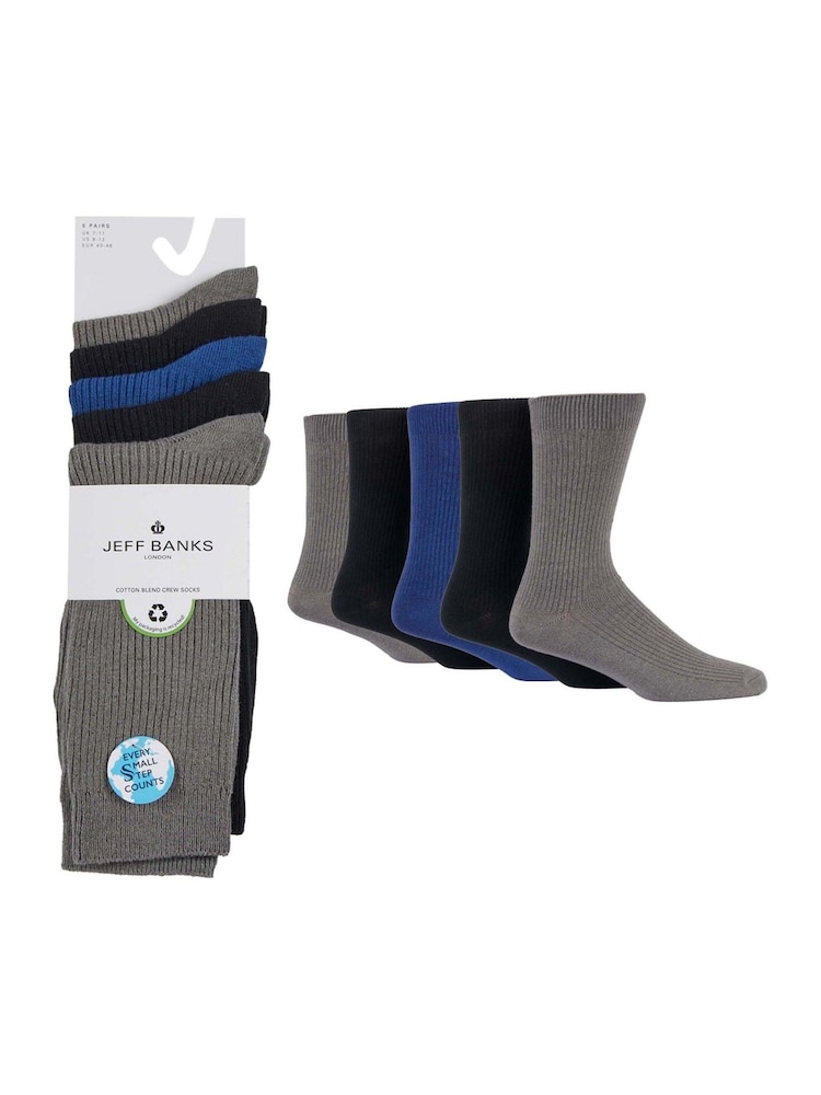 Jeff Banks Black Cotton Leisure 5 pack Socks - Image 3 of 5