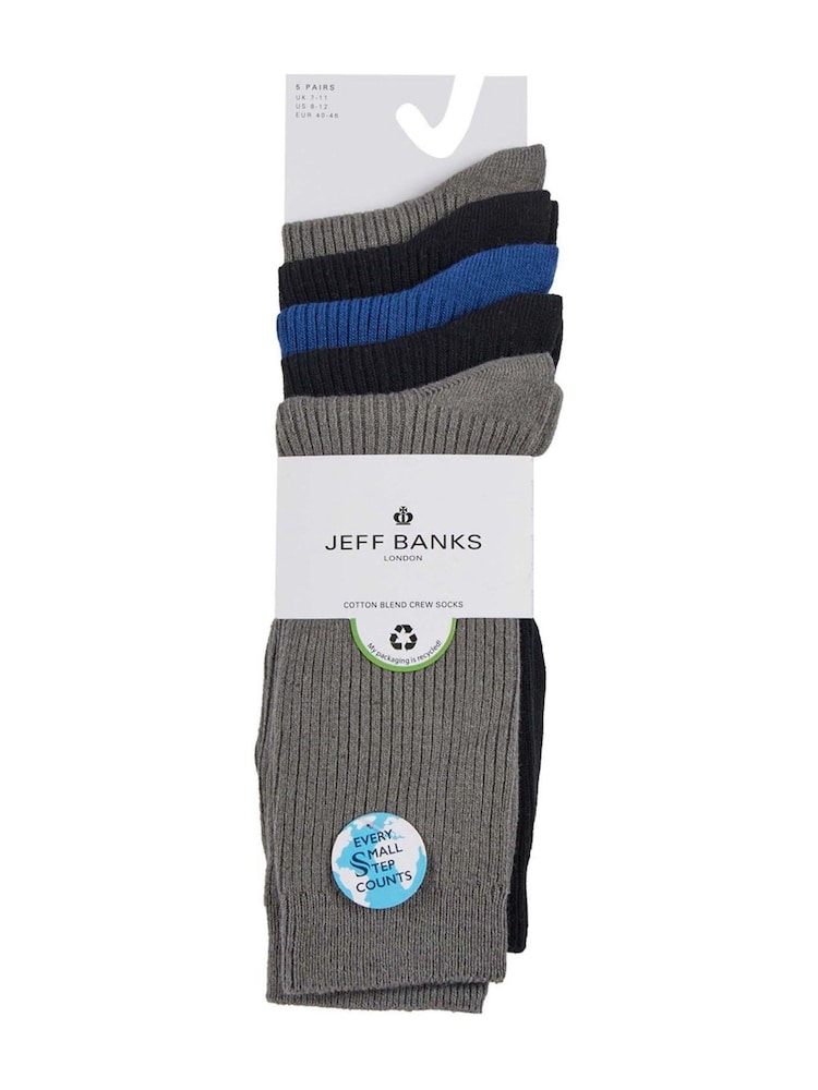 Jeff Banks Black Cotton Leisure 5 pack Socks - Image 4 of 5