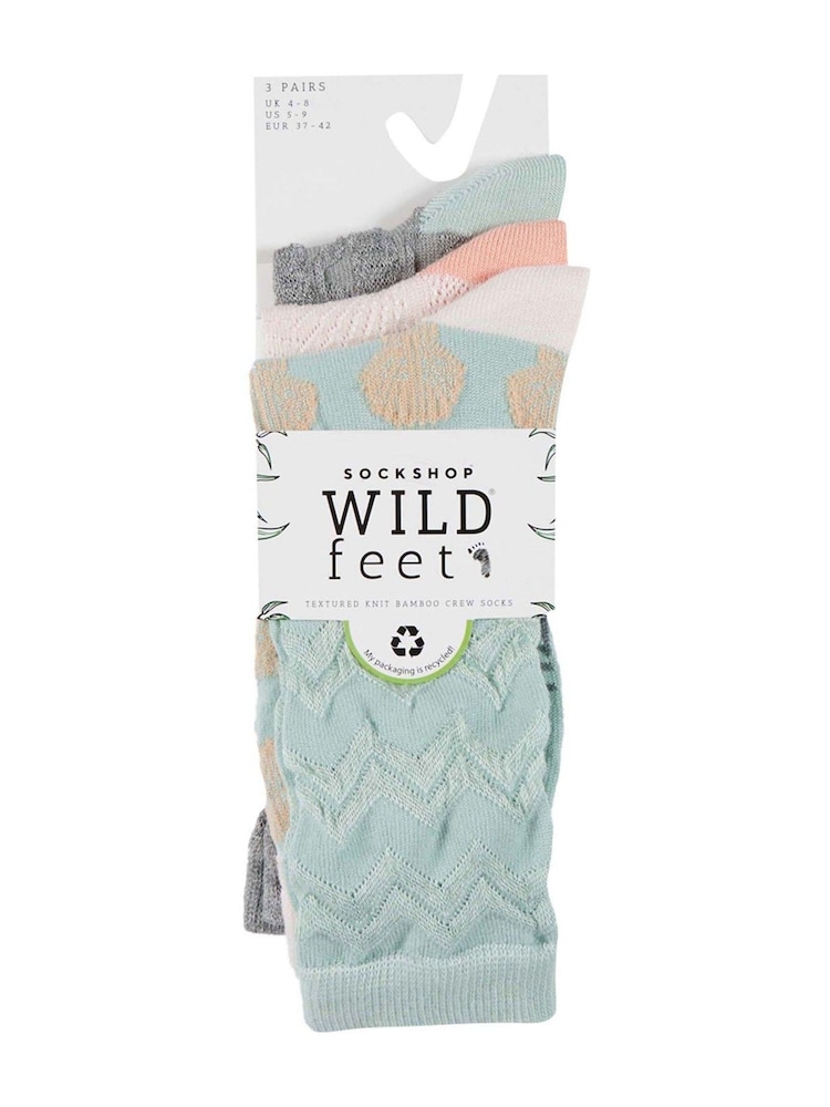 Wild Feet Grey Bamboo Textured Detail Crew Socks - Image 4 of 8