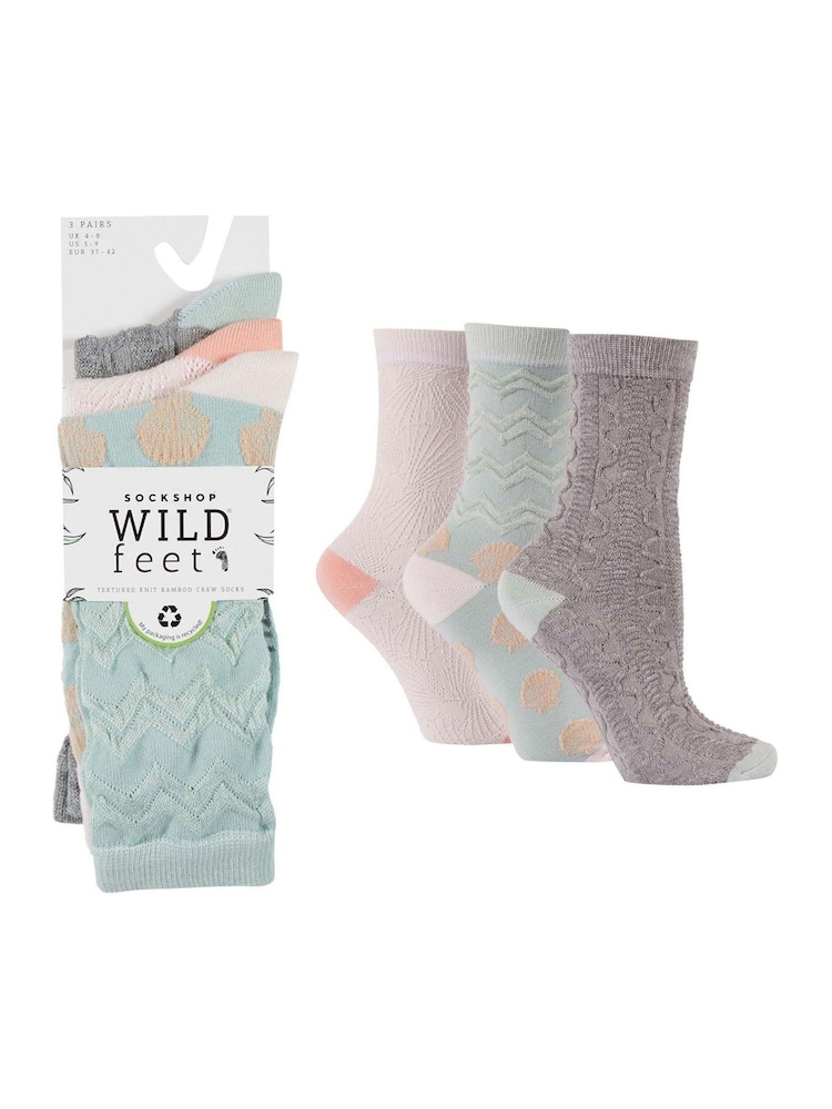 Wild Feet Grey Bamboo Textured Detail Crew Socks - Image 5 of 8