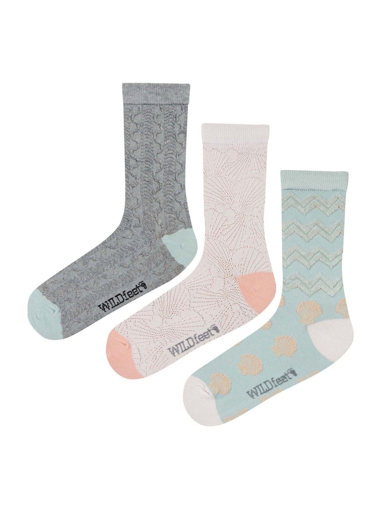 Wild Feet Grey Bamboo Textured Detail Crew Socks - Image 8 of 8
