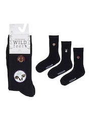 Wild Feet Black White Bamboo Embroidered Crew Socks - Image 2 of 7