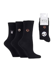 Wild Feet Black White Bamboo Embroidered Crew Socks - Image 3 of 7