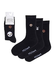 Wild Feet Black White Bamboo Embroidered Crew Socks - Image 4 of 7
