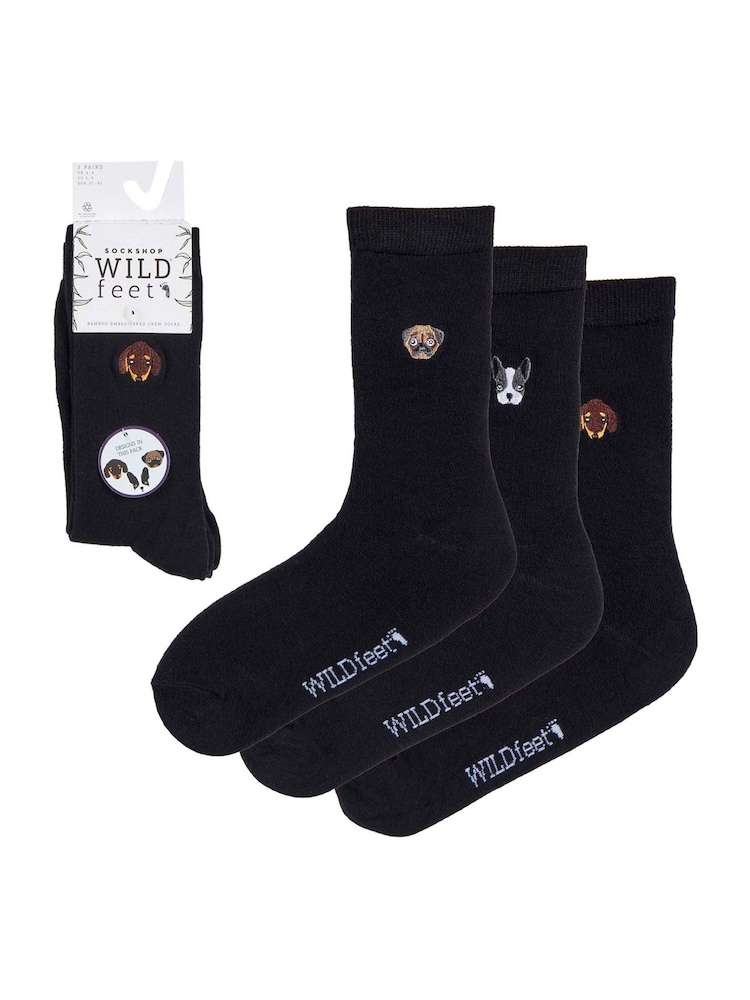 Wild Feet Black White Embroidered Crew Socks - Image 4 of 7