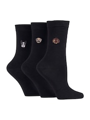Wild Feet Black White Bamboo Embroidered Crew Socks - Image 5 of 7