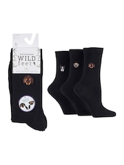 Wild Feet Black White Bamboo Embroidered Crew Socks - Image 6 of 7