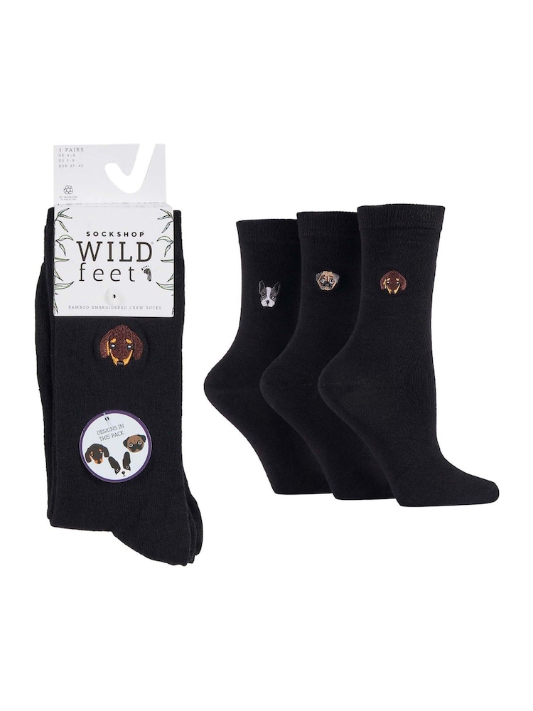 Wild Feet Black White Embroidered Crew Socks - Image 6 of 7