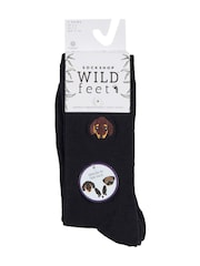 Wild Feet Black White Bamboo Embroidered Crew Socks - Image 7 of 7