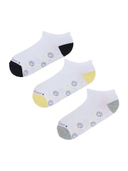 Wild Feet White Smiley Cotton Trainer Liners Socks 3 Pack - Image 1 of 8