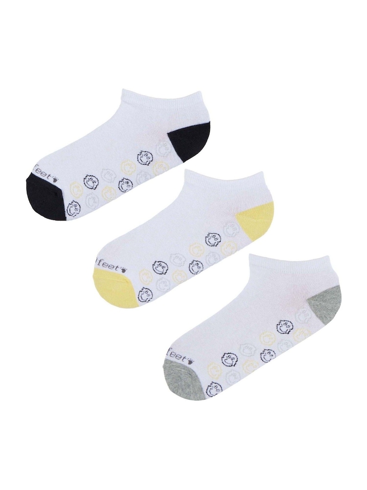 Wild Feet White Smiley Cotton Trainer Liners Socks 3 Pack - Image 1 of 8