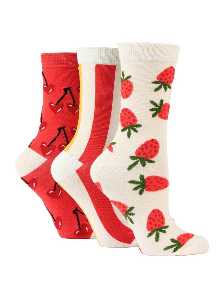 Wild Feet Red Novelty Jacquard Crew Socks 3 Pack - Image 1 of 7
