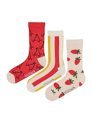 Wild Feet Red Novelty Jacquard Crew Socks 3 Pack - Image 2 of 7