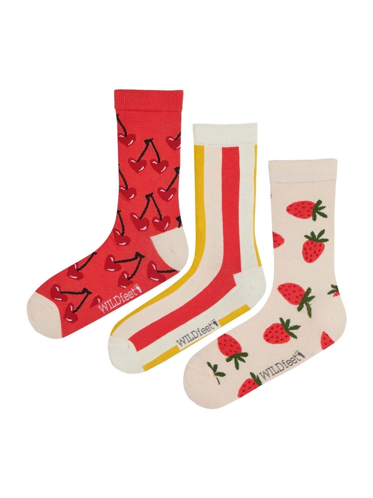 Wild Feet Red Novelty Jacquard Crew Socks 3 Pack - Image 2 of 7