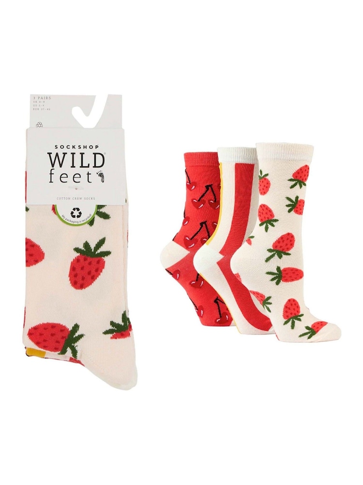 Wild Feet Red Novelty Jacquard Crew Socks 3 Pack - Image 4 of 7