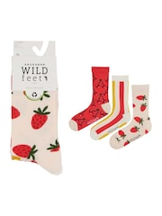 Wild Feet Red Novelty Jacquard Crew Socks 3 Pack - Image 5 of 7