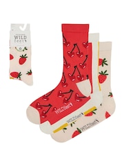 Wild Feet Red Novelty Jacquard Crew Socks 3 Pack - Image 6 of 7