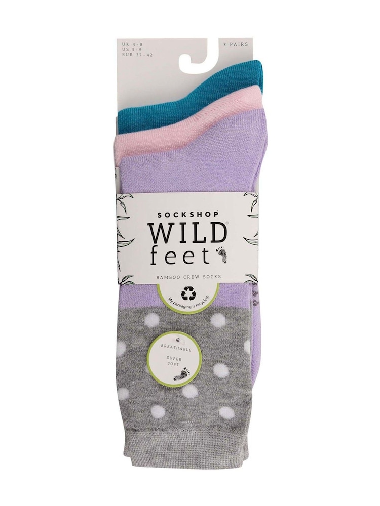 Wild Feet Grey Bamboo Pop Colour Socks 3 Pack - Image 4 of 4