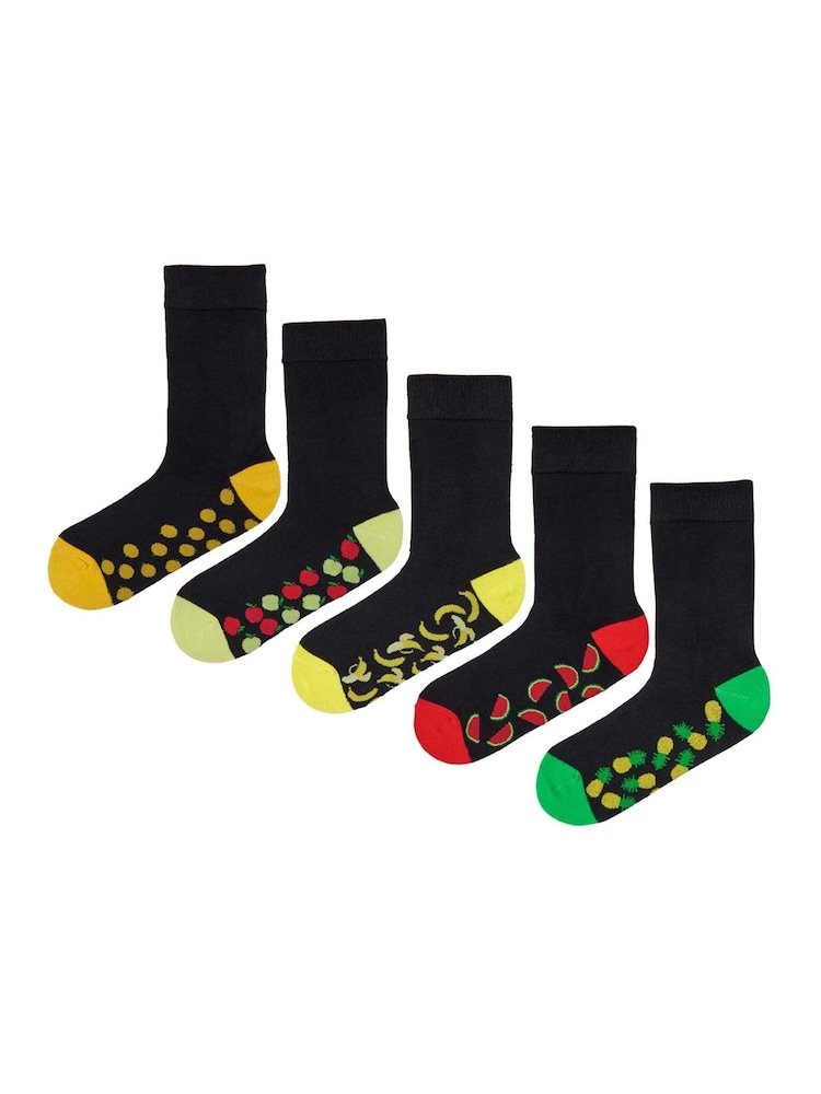 Wild Feet Black Bamboo Crew Socks with Fun Soles 5 Pack - Image 1 of 6