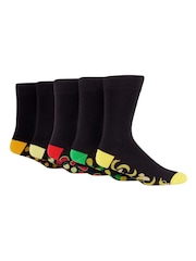 Wild Feet Black Bamboo Crew Socks with Fun Soles 5 Pack - Image 2 of 6