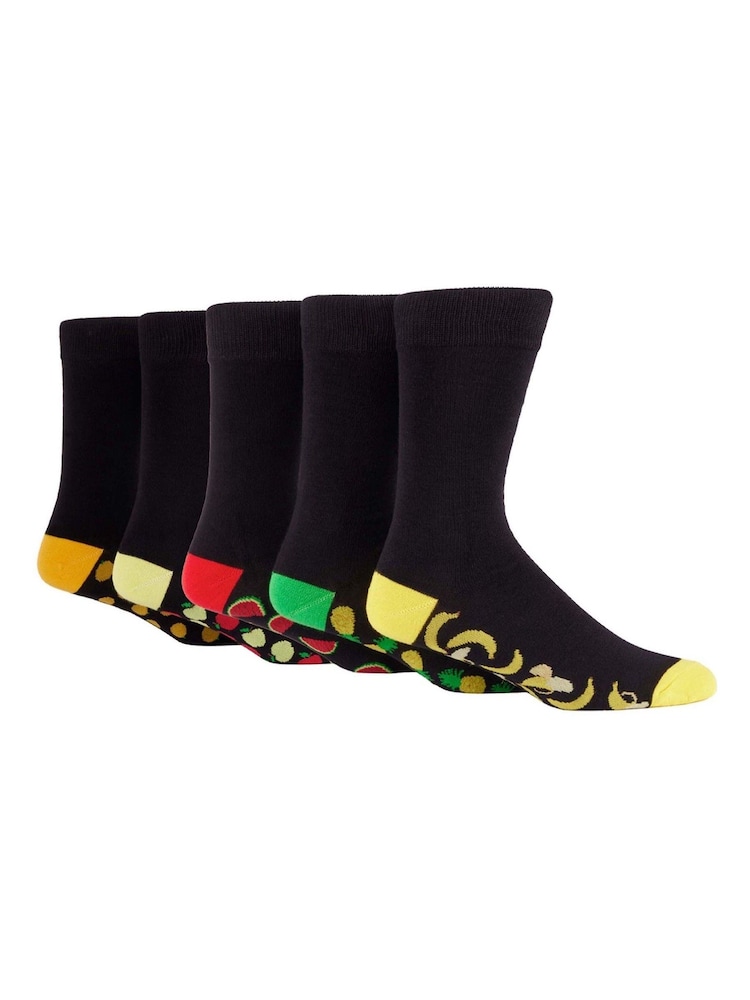 Wild Feet Black Bamboo Crew Socks with Fun Soles 5 Pack - Image 2 of 6
