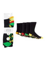 Wild Feet Black Bamboo Crew Socks with Fun Soles 5 Pack - Image 4 of 6