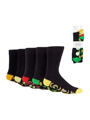 Wild Feet Black Bamboo Crew Socks with Fun Soles 5 Pack - Image 5 of 6