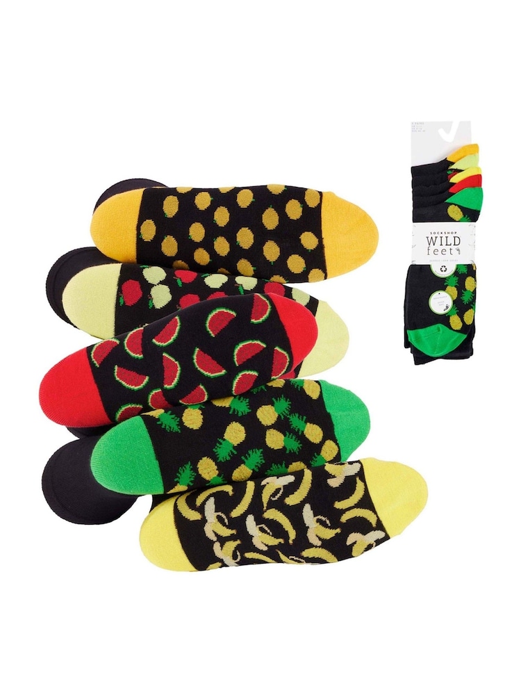 Wild Feet Black Bamboo Crew Socks with Fun Soles 5 Pack - Image 6 of 6