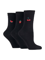 Wild Feet Black Bamboo Embroidered Crew Socks - Image 1 of 7