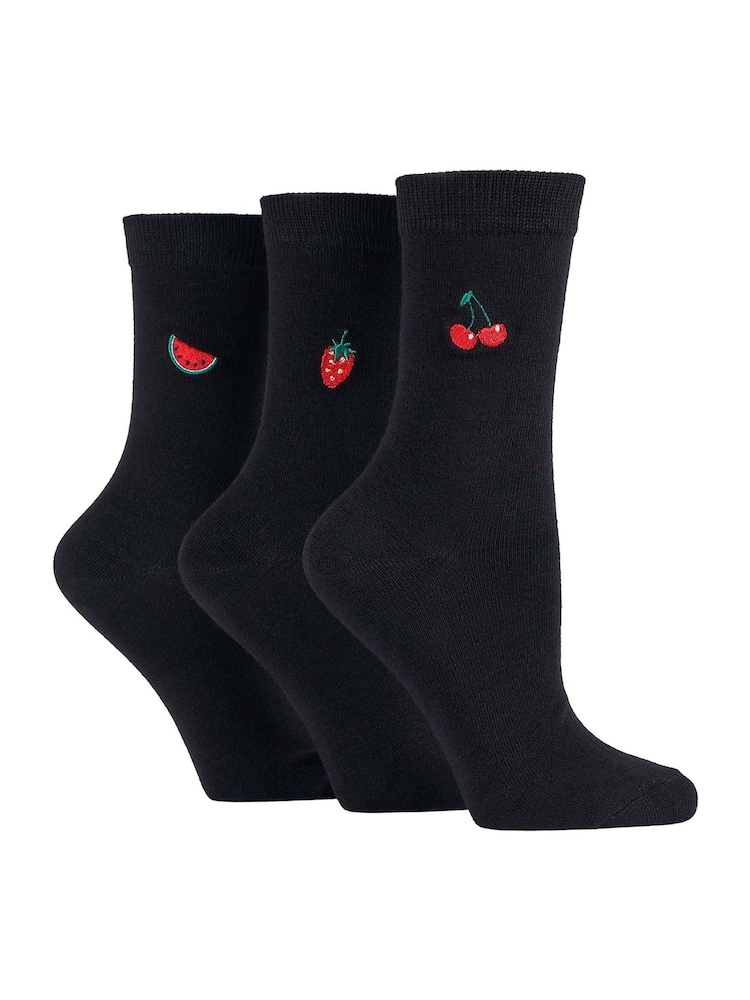 Wild Feet Black Bamboo Embroidered Crew Socks - Image 1 of 7