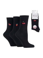 Wild Feet Black Bamboo Embroidered Crew Socks - Image 2 of 7