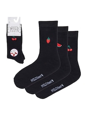 Wild Feet Black Bamboo Embroidered Crew Socks - Image 3 of 7