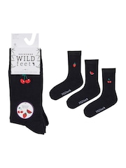 Wild Feet Black Bamboo Embroidered Crew Socks - Image 4 of 7