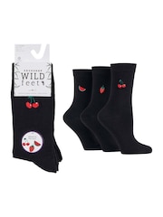 Wild Feet Black Bamboo Embroidered Crew Socks - Image 5 of 7