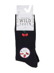 Wild Feet Black Bamboo Embroidered Crew Socks - Image 6 of 7