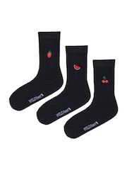 Wild Feet Black Bamboo Embroidered Crew Socks - Image 7 of 7