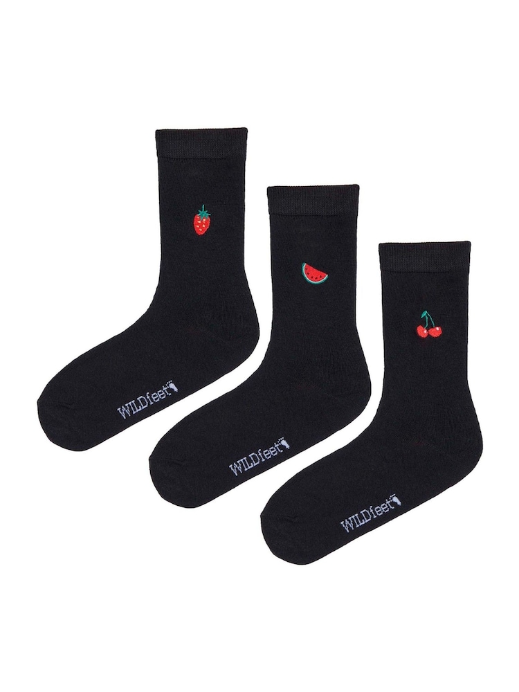 Wild Feet Black Bamboo Embroidered Crew Socks - Image 7 of 7