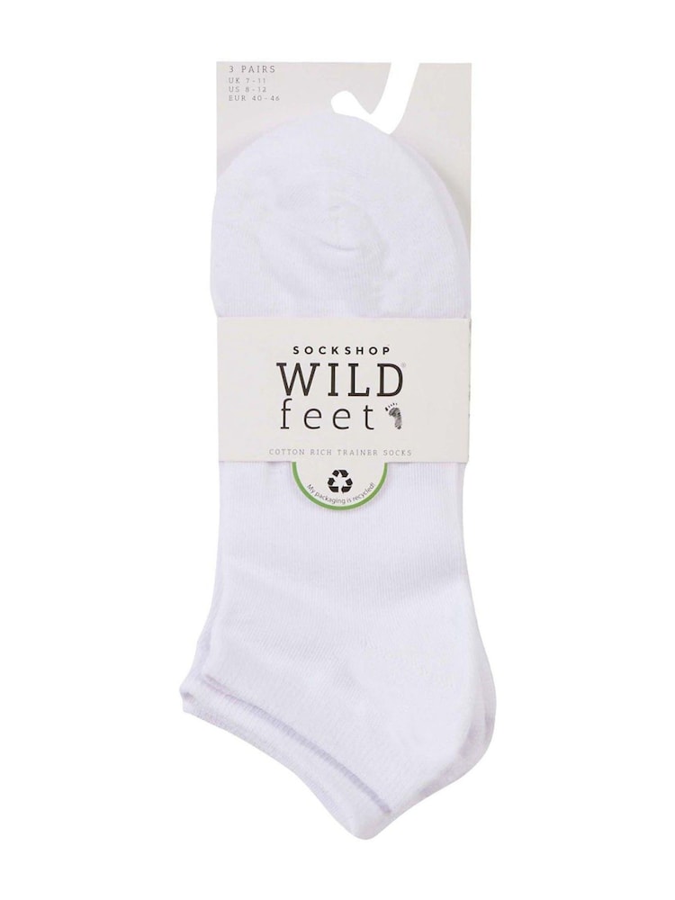 Белый - Wild Feet Cotton Trainer Liners Socks 3 pack - Image 5 of 5
