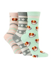 Wild Feet Green Novelty Jacquard Crew Socks 3 Pack - Image 1 of 7