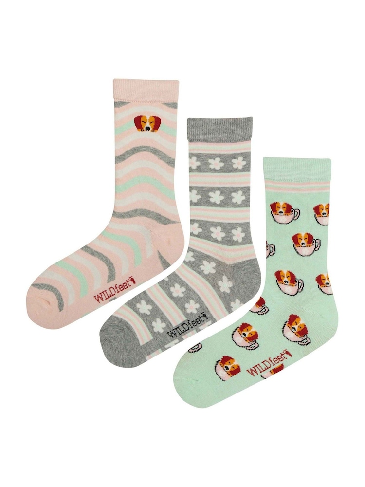 Wild Feet Green Novelty Jacquard Crew Socks 3 Pack - Image 2 of 7