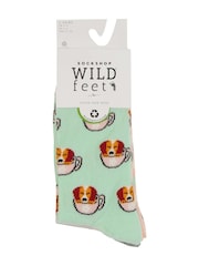 Wild Feet Green Novelty Jacquard Crew Socks 3 Pack - Image 3 of 7