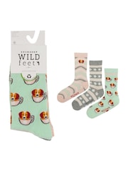 Wild Feet Green Novelty Jacquard Crew Socks 3 Pack - Image 5 of 7