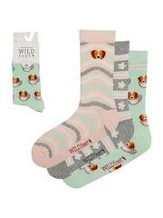 Wild Feet Green Novelty Jacquard Crew Socks 3 Pack - Image 6 of 7