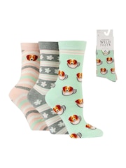 Wild Feet Green Novelty Jacquard Crew Socks 3 Pack - Image 7 of 7