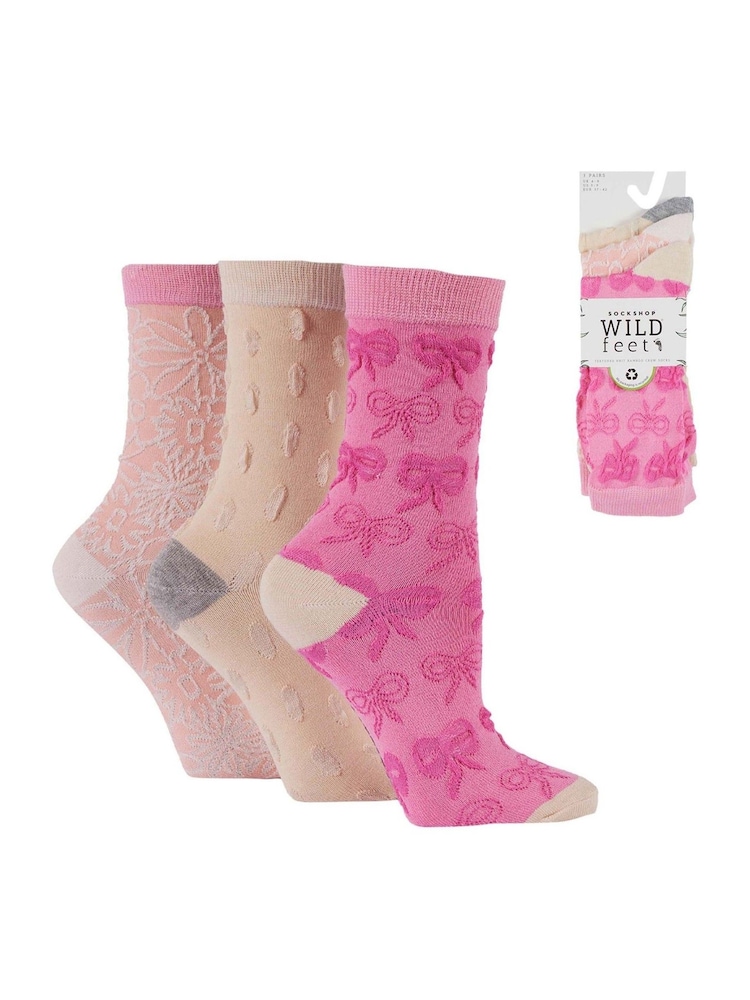 Wild Feet Pink Light Bamboo Textured Detail Crew Socks - Image 2 of 7