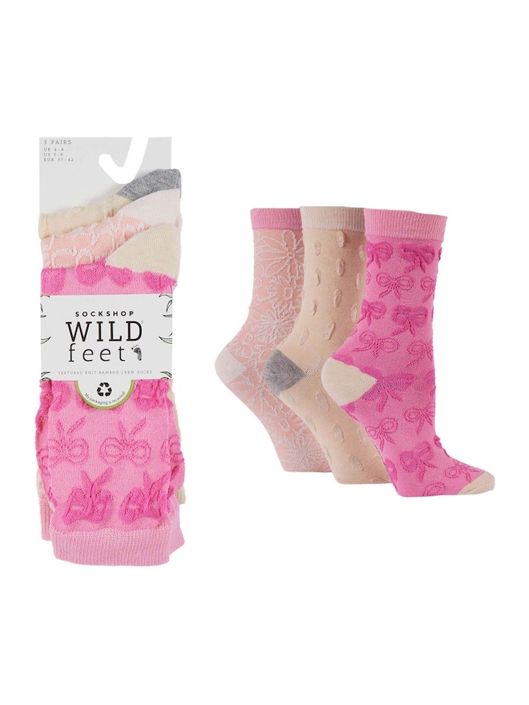 Wild Feet Pink Light Bamboo Textured Detail Crew Socks - Image 4 of 7
