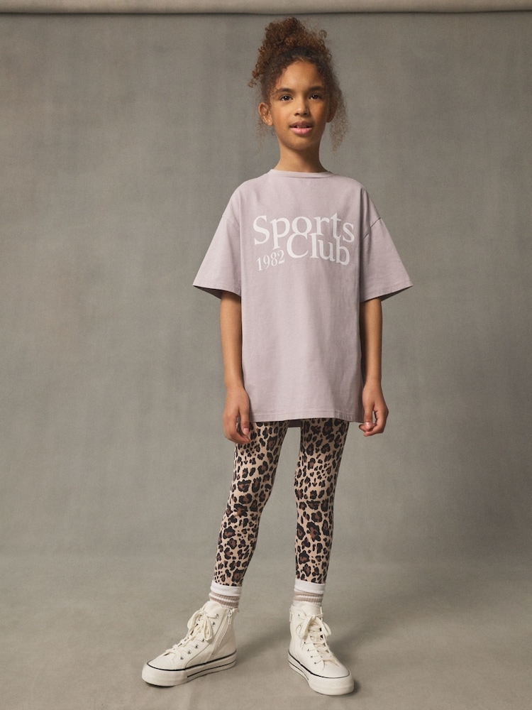 Lilac/Grey Oversized Graphic Print T-Shirt (3-16yrs) - Image 2 of 9