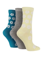 Wild Feet Yellow Bamboo Flower Crew Socks 3 Pack - Image 1 of 3