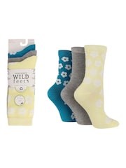 Wild Feet Yellow Bamboo Flower Crew Socks 3 Pack - Image 2 of 3
