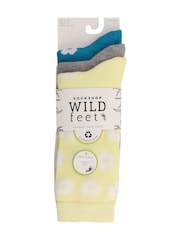 Wild Feet Yellow Bamboo Flower Crew Socks 3 Pack - Image 3 of 3